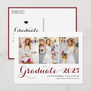 Burgundy Class of 2024 Photo Collage Graduation Announcement Postcard