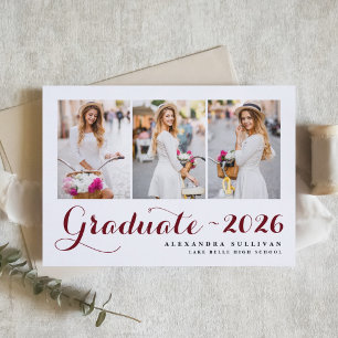 Burgundy Class of 2026 Photo Collage Graduation Announcement
