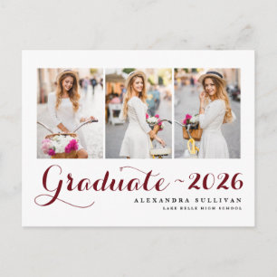 Burgundy Class of 2026 Photo Collage Graduation Invitation Postcard