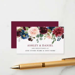 Burgundy Classic Blue Floral Wedding Registry Enclosure Card