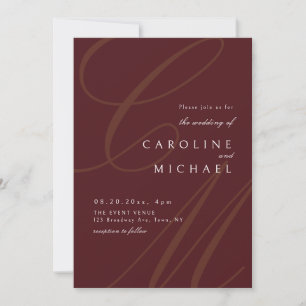 Burgundy Classic calligraphy monogram wedding Invitation