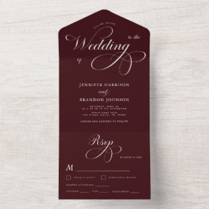 Burgundy Classic Formal Calligraphy Wedding All In One Invitation