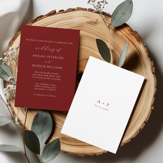 Burgundy Classic Minimal Wedding Invitation (Creator Uploaded)