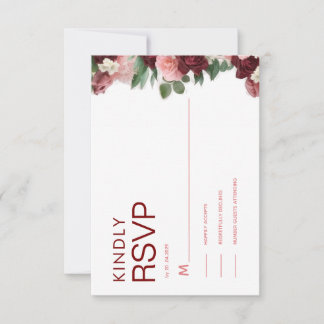 Burgundy classic minimalist floral RSVP card