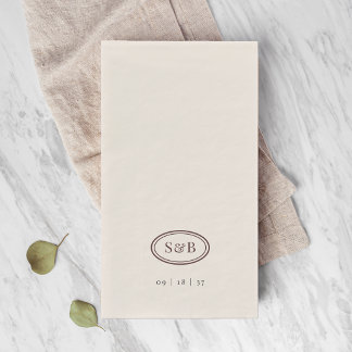 Burgundy Classic Oval Monogram Wedding Napkin
