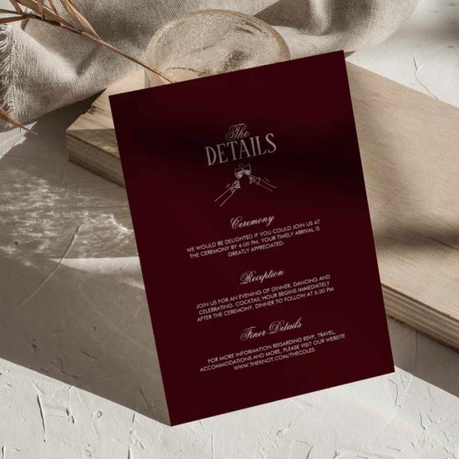 Burgundy Classic Retro Wedding Details  Enclosure Card (burgundy formal trendy wedding details card, deep red cherry classic ceremony details enclosure card)