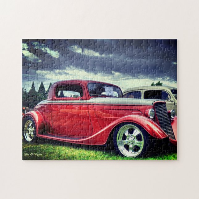 Burgundy Classic Roadster vintage Hotrod Car Jigsaw Puzzle (Horizontal)