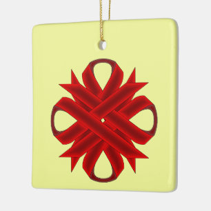 Burgundy Clover Ribbon by Kenneth Yoncich Ceramic Ornament