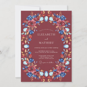 Burgundy Cobalt Painted Wedding Invitation