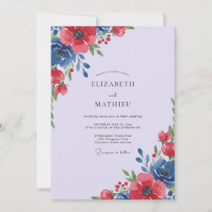 Burgundy Cobalt Petal Wedding Invitation