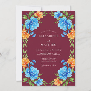 Burgundy Cobalt Wildflower Wedding Invitation