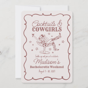 Burgundy Cocktail and Cowgirls Bash Bachelorette Invitation