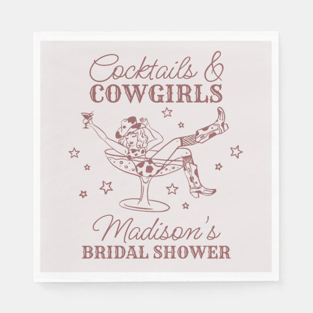 Burgundy Cocktails and Cowgirl Rodeo Bridal Shower Napkin (Front)