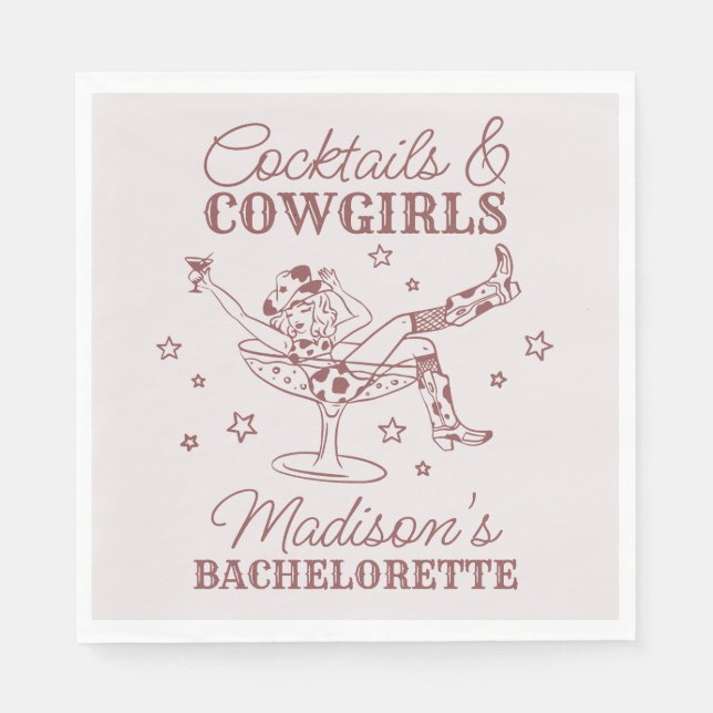 Burgundy Cocktails and Cowgirls Rodeo Bachelorette Napkin (Front)