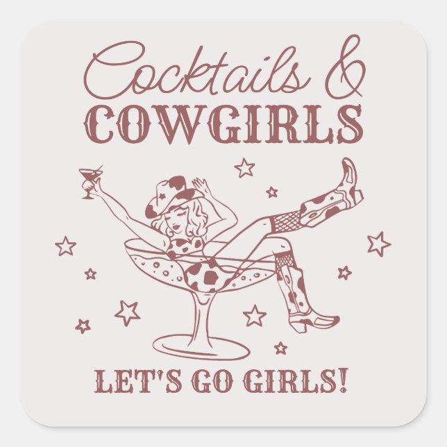 Burgundy Cocktails and Cowgirls Rodeo Bachelorette Square Sticker (Front)