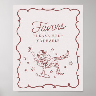 Burgundy Cocktails and Cowgirls Rodeo Favours Sign
