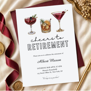 Burgundy Cocktails Cheers to Retirement Party Invitation