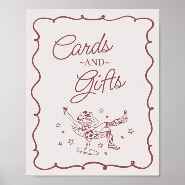 Burgundy Cocktails Cowgirls Rodeo Cards & Gifts Poster (Front)
