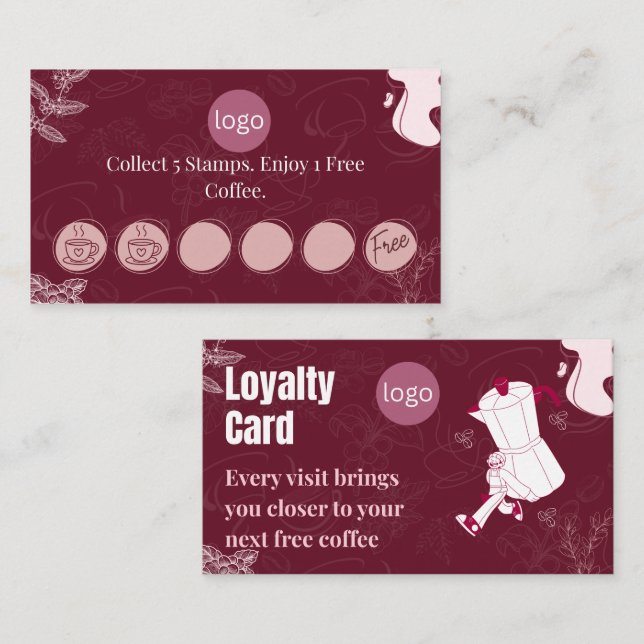 Burgundy Coffee Loyalty Stamp Card (Front/Back)