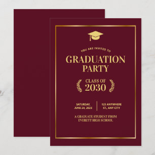 Burgundy College Graduation Party invite, Grad Invitation