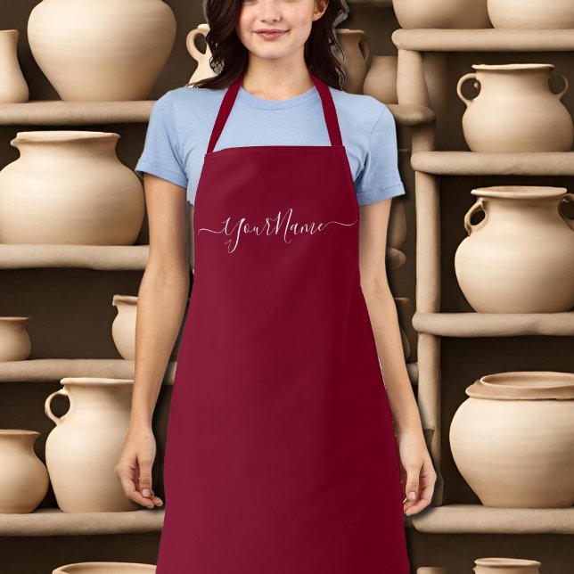 burgundy colour-elegant script  apron (Creator Uploaded)