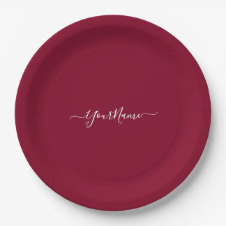 burgundy colour-elegant script  paper plate