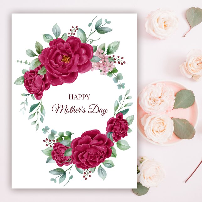 Burgundy Colour Peonies Happy Mother's Day  Postcard (Creator Uploaded)