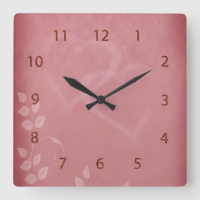 Burgundy Colour Vintage Square Wall Clock (Front)