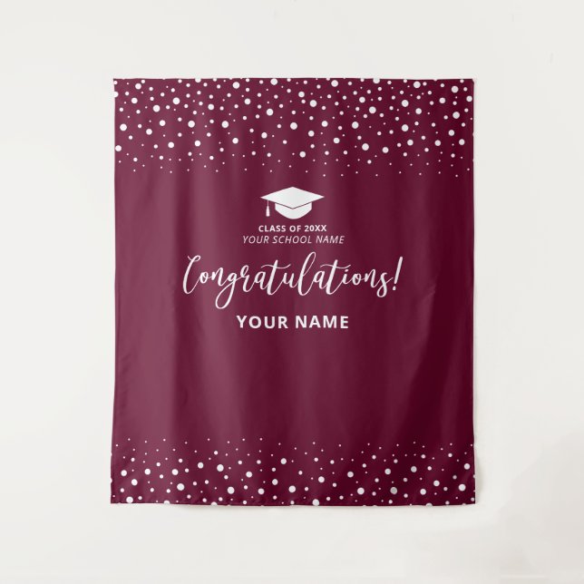 Burgundy Confetti Congratulation Graduation Tapestry (Front)