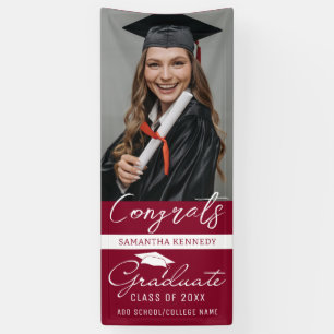Burgundy Congrats Grad Photo Vertical Graduation   Banner