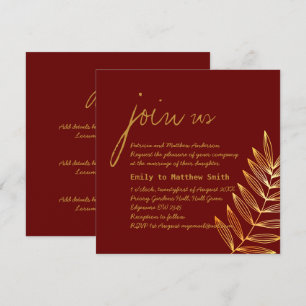 Burgundy Copper Leaf Wedding Invitation Modern