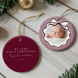 Burgundy Coquette Bow Babys First Christmas Ceramic Tree Decoration
