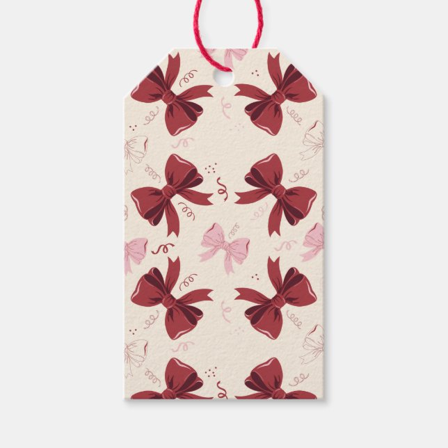 Burgundy Coquette Bow Pattern Gift Tags (Front)