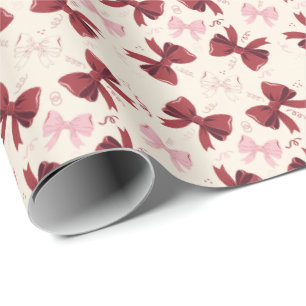 Burgundy Coquette Bow Pattern Wrapping Paper