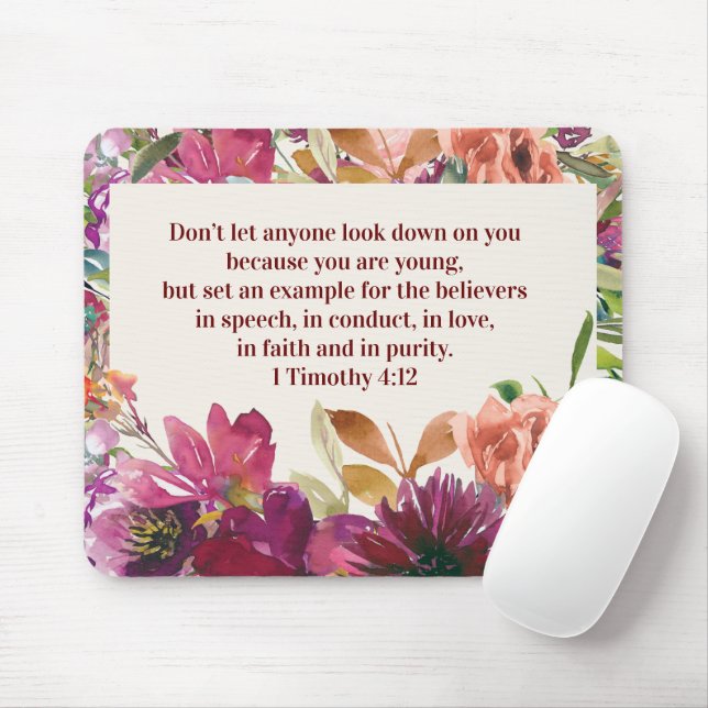 Burgundy Coral Floral Christian Bible Verse Mouse Mat (With Mouse)