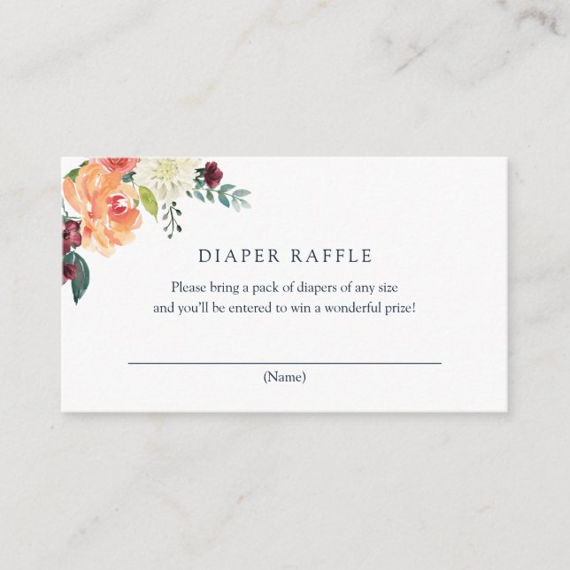 Burgundy & Coral Floral Diaper Raffle insert card (Front)