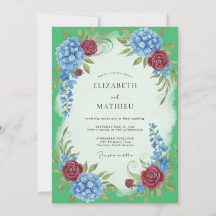 Burgundy Cornflower Hydrangea Sage Wedding Invitation