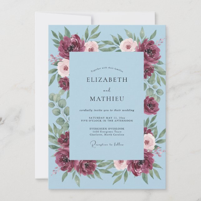 Burgundy Cornflower Vine Wedding Invitation (Front)
