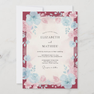 Burgundy Cornflower Wildflower Wedding Invitation