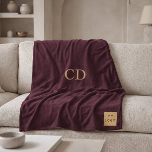 Burgundy corporate logo company monogram luxury fleece blanket