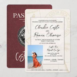 Burgundy Costa Rica Passport Wedding Invitation