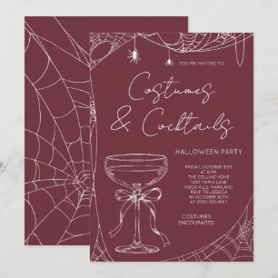 Burgundy Costumes and Cocktails Halloween Party Invitation