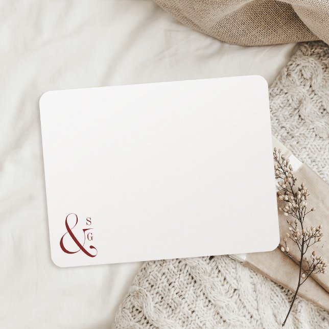 burgundy couple's monogram personalised Stationery Card (burgundy couple's monogram personalized Stationery Note Card)