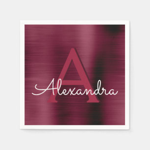 Burgundy Cranberry Monogram Initial Wedding Napkin
