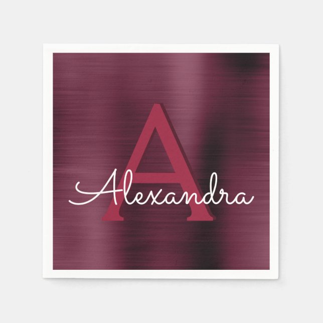 Burgundy Cranberry Monogram Initial Wedding Napkin (Front)