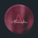 Burgundy Cranberry Monogram Party Plates<br><div class="desc">Burgundy Cranberry Purple Elegant Birthday or Bachelorette Party or Bridal Shower Plates. These Purple Birthday Party or Wedding Plates can be customised to include your initial and first name.</div>