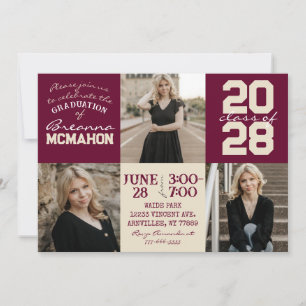 Burgundy & Cream 3 Photo Graduation Invitation
