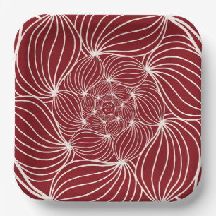 Burgundy cream abstract floral foliage botanical p paper plate