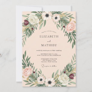 Burgundy Cream Anemone Wedding Invitation