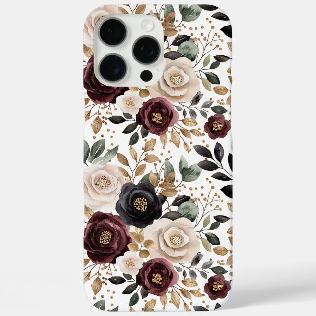 Burgundy Cream Black Floral Case-Mate iPhone Case (Back)